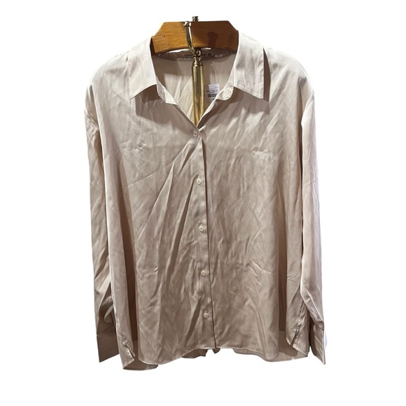 Abercrombie & Fitch NEW Champagne Satin Collared Button-Down Shirt XL - Picture 1 of 9